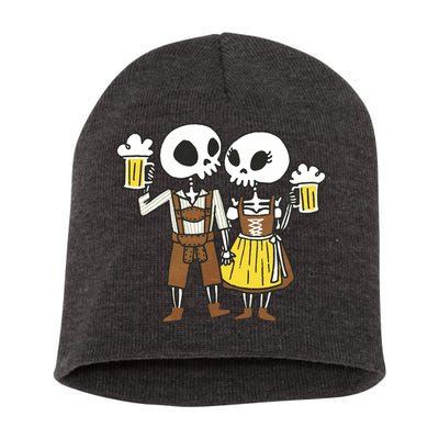 Oktoberfest 2023 Beer Drinking Skeleton Couple Short Acrylic Beanie