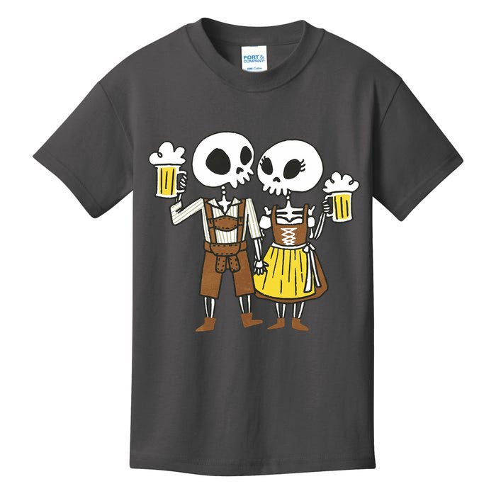 Oktoberfest 2023 Beer Drinking Skeleton Couple Kids T-Shirt