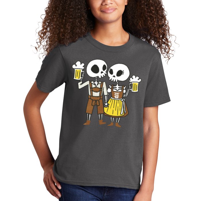 Oktoberfest 2023 Beer Drinking Skeleton Couple Kids T-Shirt