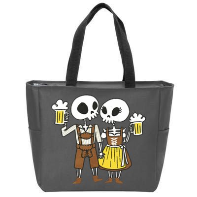 Oktoberfest 2023 Beer Drinking Skeleton Couple Zip Tote Bag