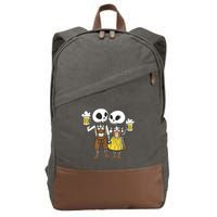 Oktoberfest 2023 Beer Drinking Skeleton Couple Cotton Canvas Backpack