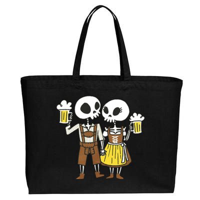 Oktoberfest 2023 Beer Drinking Skeleton Couple Cotton Canvas Jumbo Tote