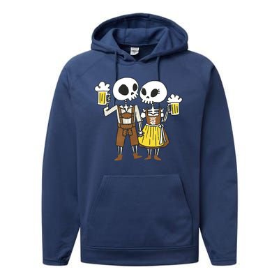 Oktoberfest 2023 Beer Drinking Skeleton Couple Performance Fleece Hoodie