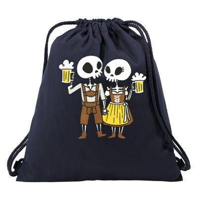 Oktoberfest 2023 Beer Drinking Skeleton Couple Drawstring Bag