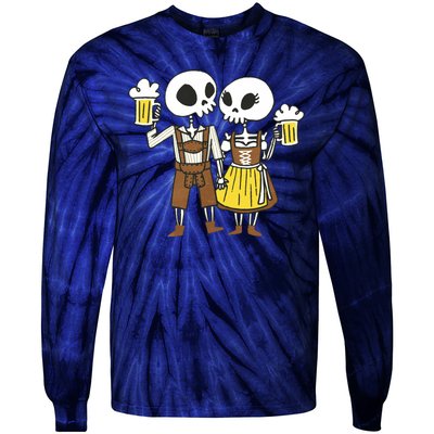 Oktoberfest 2023 Beer Drinking Skeleton Couple Tie-Dye Long Sleeve Shirt