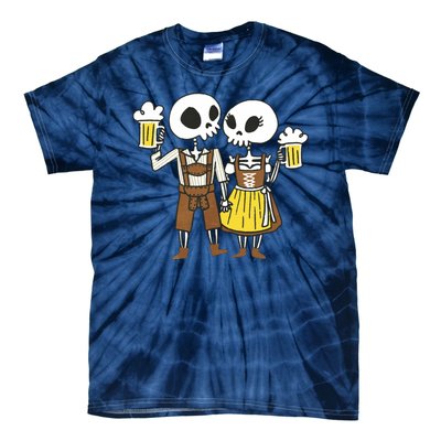 Oktoberfest 2023 Beer Drinking Skeleton Couple Tie-Dye T-Shirt