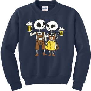 Oktoberfest 2023 Beer Drinking Skeleton Couple Kids Sweatshirt