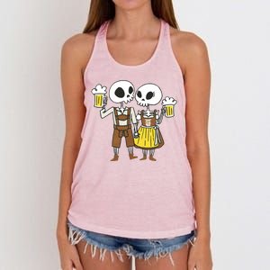 Oktoberfest 2023 Beer Drinking Skeleton Couple Women's Knotted Racerback Tank