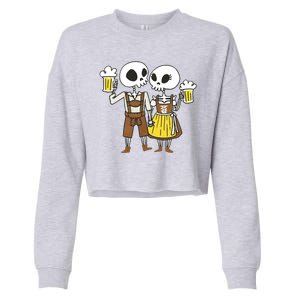 Oktoberfest 2023 Beer Drinking Skeleton Couple Cropped Pullover Crew