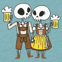 Oktoberfest 2023 Beer Drinking Skeleton Couple Sueded Cloud Jersey T-Shirt