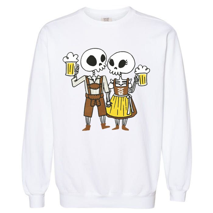Oktoberfest 2023 Beer Drinking Skeleton Couple Garment-Dyed Sweatshirt