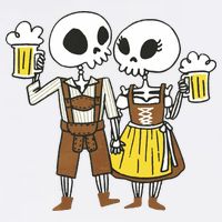 Oktoberfest 2023 Beer Drinking Skeleton Couple Garment-Dyed Sweatshirt