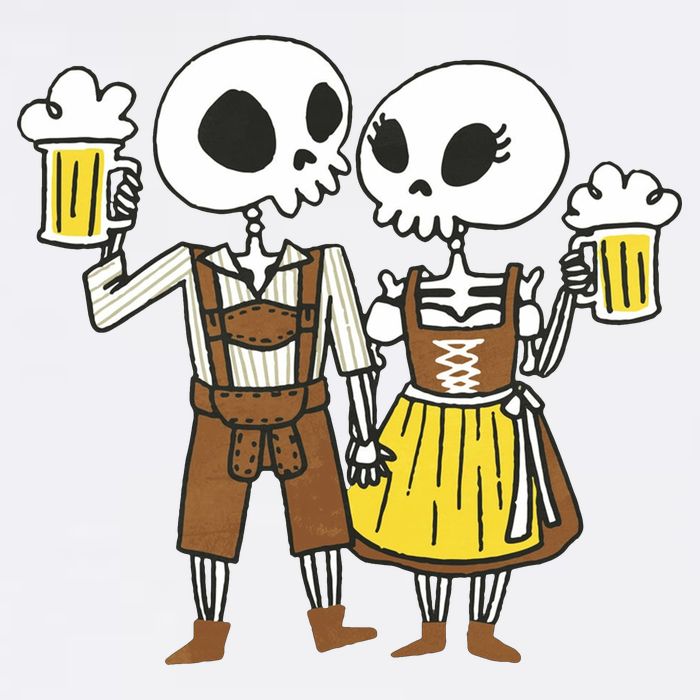 Oktoberfest 2023 Beer Drinking Skeleton Couple Garment-Dyed Sweatshirt