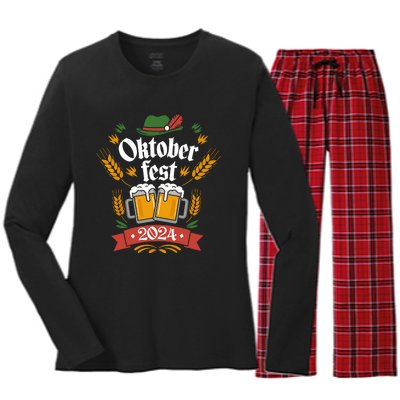 Oktoberfest 2024 Funny Oktoberfest 2024 Costume Women's Long Sleeve Flannel Pajama Set 