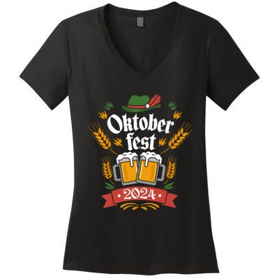 Oktoberfest 2024 Funny Oktoberfest 2024 Costume Women's V-Neck T-Shirt