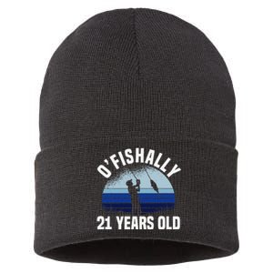 Ofishally 21 Years Old Fisherman 21st Birthday Fishing Sustainable Knit Beanie