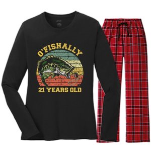 OFishally 21 Years Old Fishing Birthday Theme Party 21st Women's Long Sleeve Flannel Pajama Set 