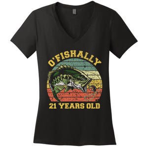 OFishally 21 Years Old Fishing Birthday Theme Party 21st Women's V-Neck T-Shirt