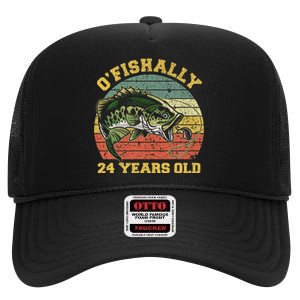 OFishally 24 Years Old Fishing Birthday Theme Party 24th High Crown Mesh Back Trucker Hat