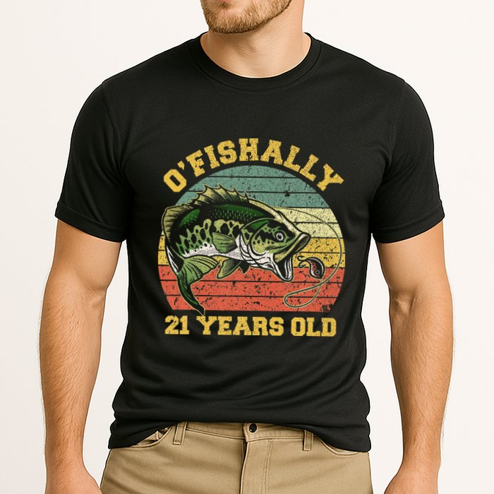 OFishally 21 Years Old Fishing Birthday Theme Party 21st Cooling Performance Crew T-Shirt