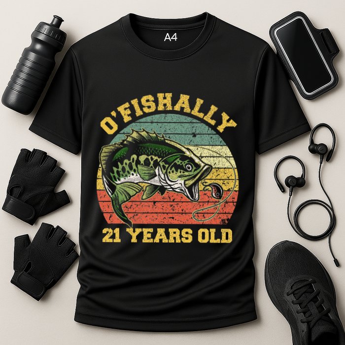 OFishally 21 Years Old Fishing Birthday Theme Party 21st Cooling Performance Crew T-Shirt