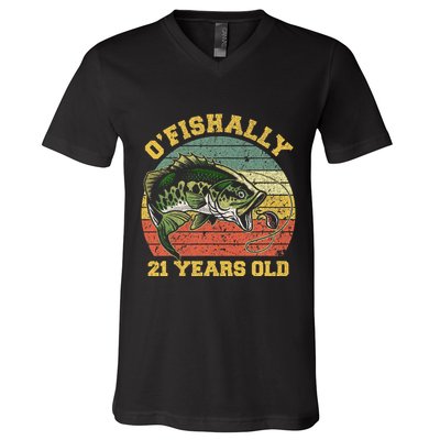 OFishally 21 Years Old Fishing Birthday Theme Party 21st V-Neck T-Shirt