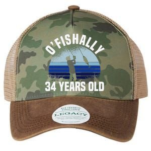 Ofishally 34 Years Old Fisherman 34th Birthday Fishing Legacy Tie Dye Trucker Hat