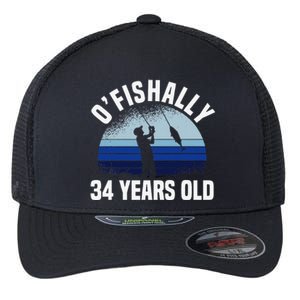 Ofishally 34 Years Old Fisherman 34th Birthday Fishing Flexfit Unipanel Trucker Cap