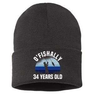 Ofishally 34 Years Old Fisherman 34th Birthday Fishing Sustainable Knit Beanie