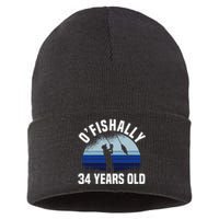 Ofishally 34 Years Old Fisherman 34th Birthday Fishing Sustainable Knit Beanie