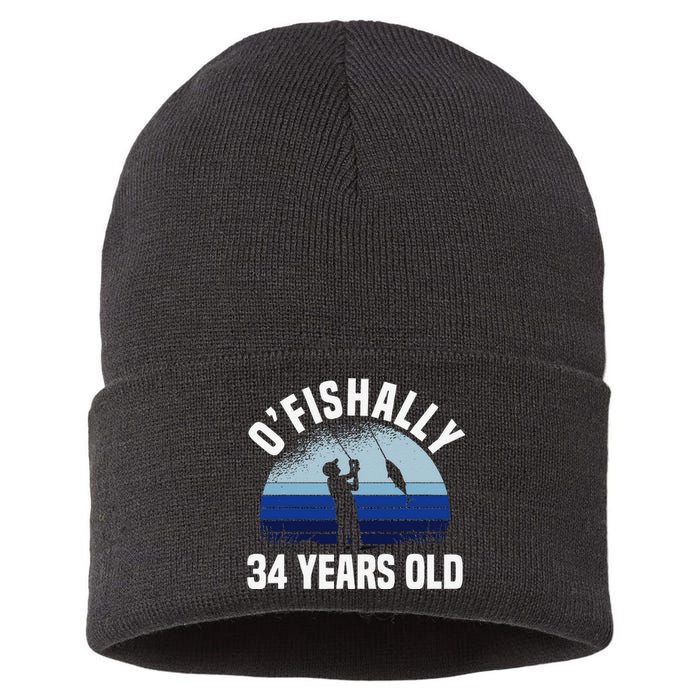 Ofishally 34 Years Old Fisherman 34th Birthday Fishing Sustainable Knit Beanie