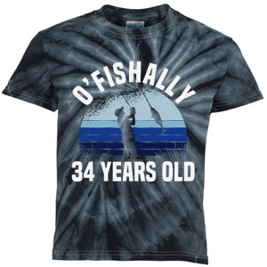 Ofishally 34 Years Old Fisherman 34th Birthday Fishing Kids Tie-Dye T-Shirt