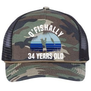 Ofishally 34 Years Old Fisherman 34th Birthday Fishing Retro Rope Trucker Hat Cap