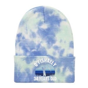 Ofishally 34 Years Old Fisherman 34th Birthday Fishing Tie Dye 12in Knit Beanie