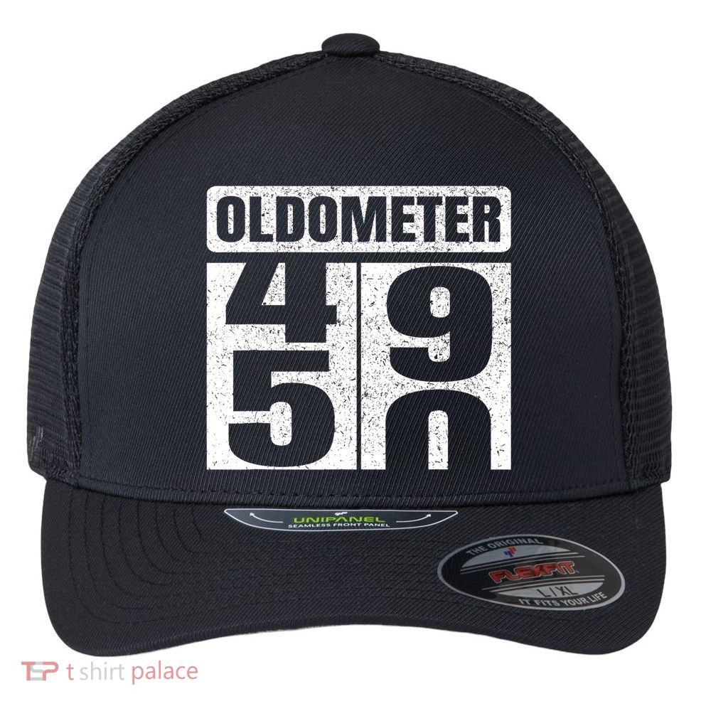 Oldometer 4950s 50th Birthday Tees Funny Gifts Idea Flexfit Unipanel Trucker Cap