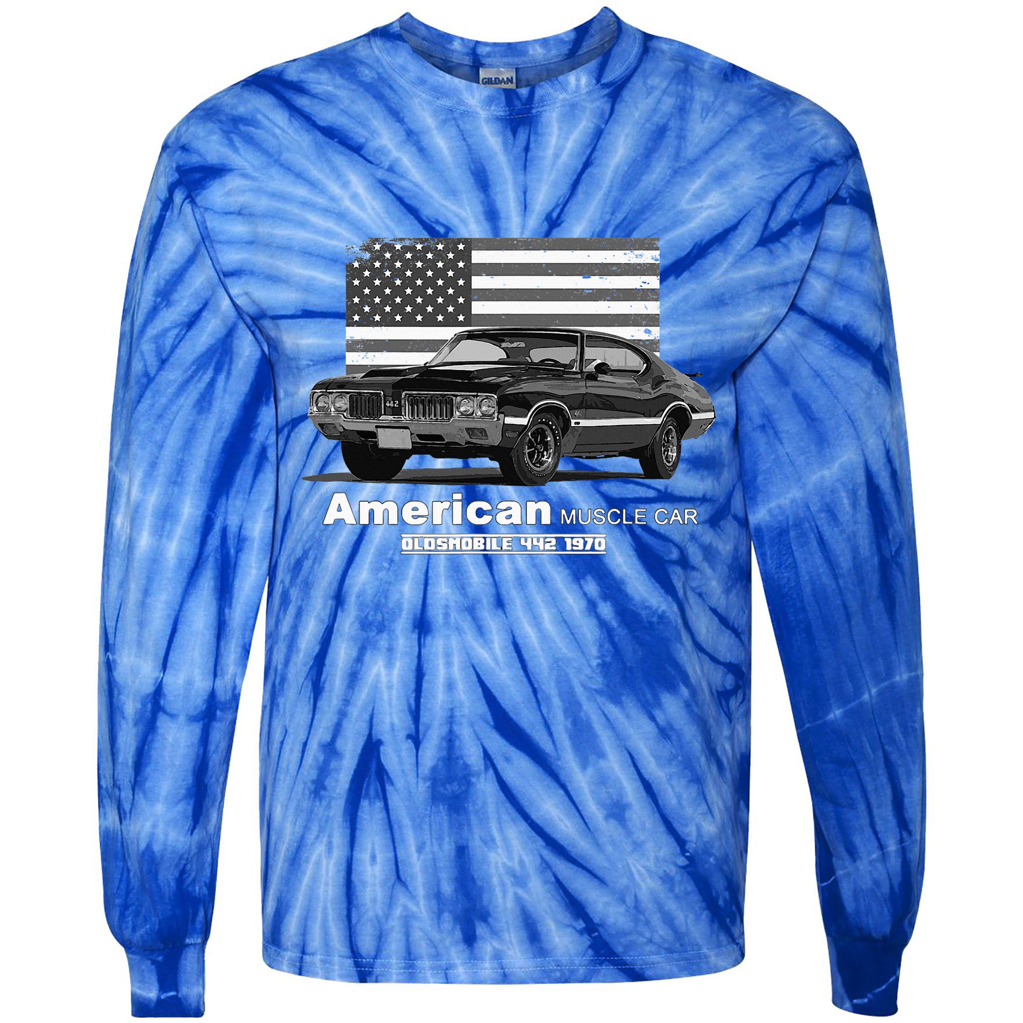 Oldsmobile 442 American Muscle Car 60s 70s Old Is Gold Tie-Dye Long Sleeve Shirt