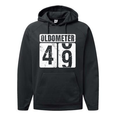 Oldometer 49 Vintage Funny 49th Birthday Gift Idea Performance Fleece Hoodie