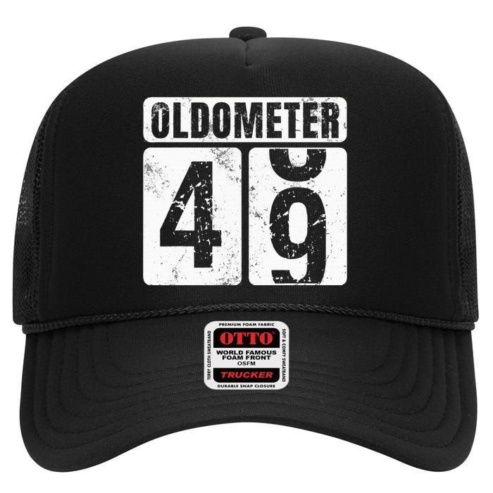 Oldometer 49 Vintage Funny 49th Birthday Gift Idea High Crown Mesh Back Trucker Hat