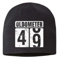 Oldometer 49 Vintage Funny 49th Birthday Gift Idea Sustainable Beanie