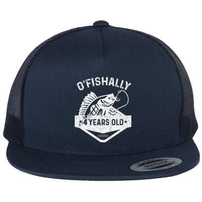 Ofishally 4 Years Old Funny Officially 4th Bday Fishing Flat Bill Trucker Hat