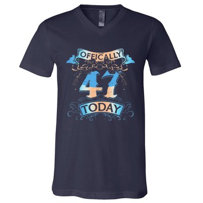 Offically 47 Years Old Today 47th Birthday Gift V-Neck T-Shirt