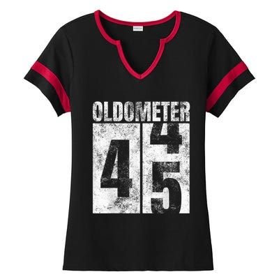 Oldometer 44-45 yrs old Man Woman Bday Graphic 45th Birthday Ladies Halftime Notch Neck Tee