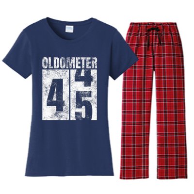 Oldometer 44-45 yrs old Man Woman Bday Graphic 45th Birthday Women's Flannel Pajama Set