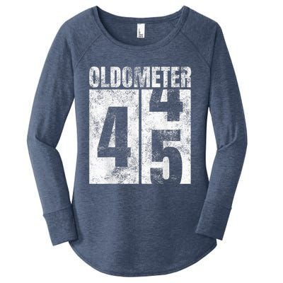 Oldometer 44-45 yrs old Man Woman Bday Graphic 45th Birthday Women's Perfect Tri Tunic Long Sleeve Shirt