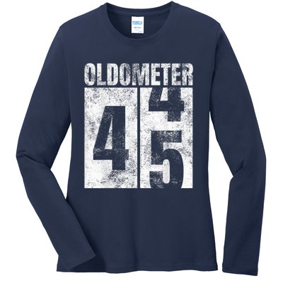 Oldometer 44-45 yrs old Man Woman Bday Graphic 45th Birthday Ladies Long Sleeve Shirt