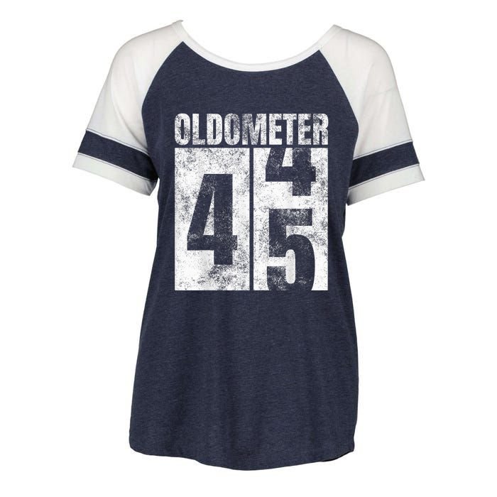 Oldometer 44-45 yrs old Man Woman Bday Graphic 45th Birthday Enza Ladies Jersey Colorblock Tee