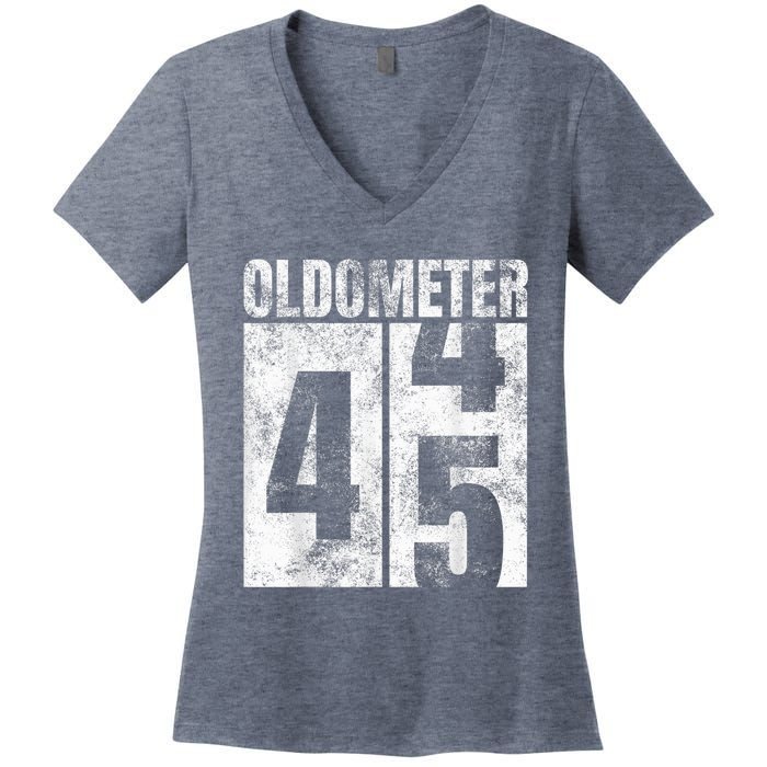 Oldometer 44-45 yrs old Man Woman Bday Graphic 45th Birthday Women's V-Neck T-Shirt