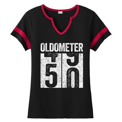 Oldometer 50  50th Birthday Ladies Halftime Notch Neck Tee