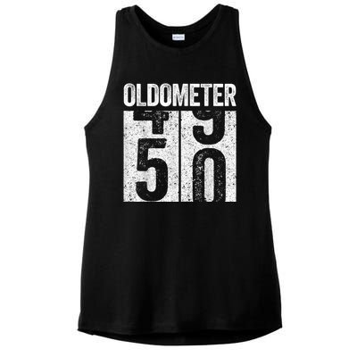 Oldometer 50  50th Birthday Ladies PosiCharge Tri-Blend Wicking Tank