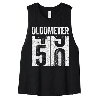 Oldometer 50  50th Birthday Women's Racerback Cropped Tank